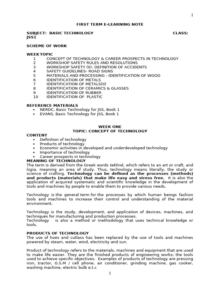 1st Term j1 Basic Technology | PDF | Glasses | Metals