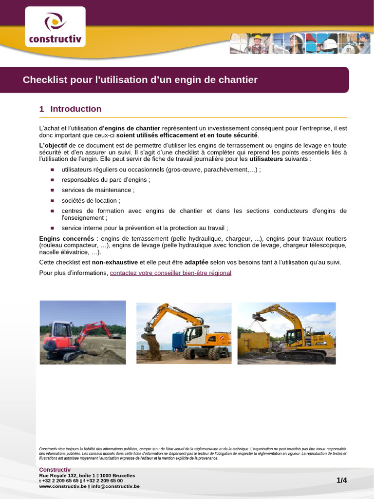 Checklist sécurité engins de chantier | PDF | Véhicules