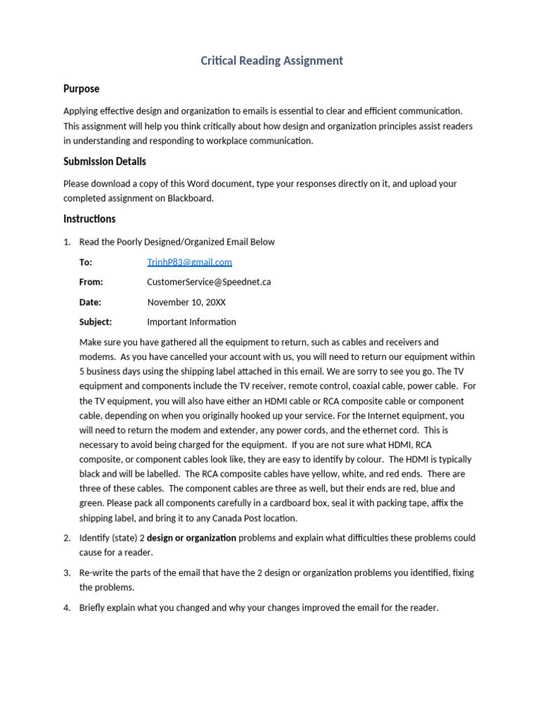 Critical Reading Writing Assignment | PDF | Communication | Cable ...