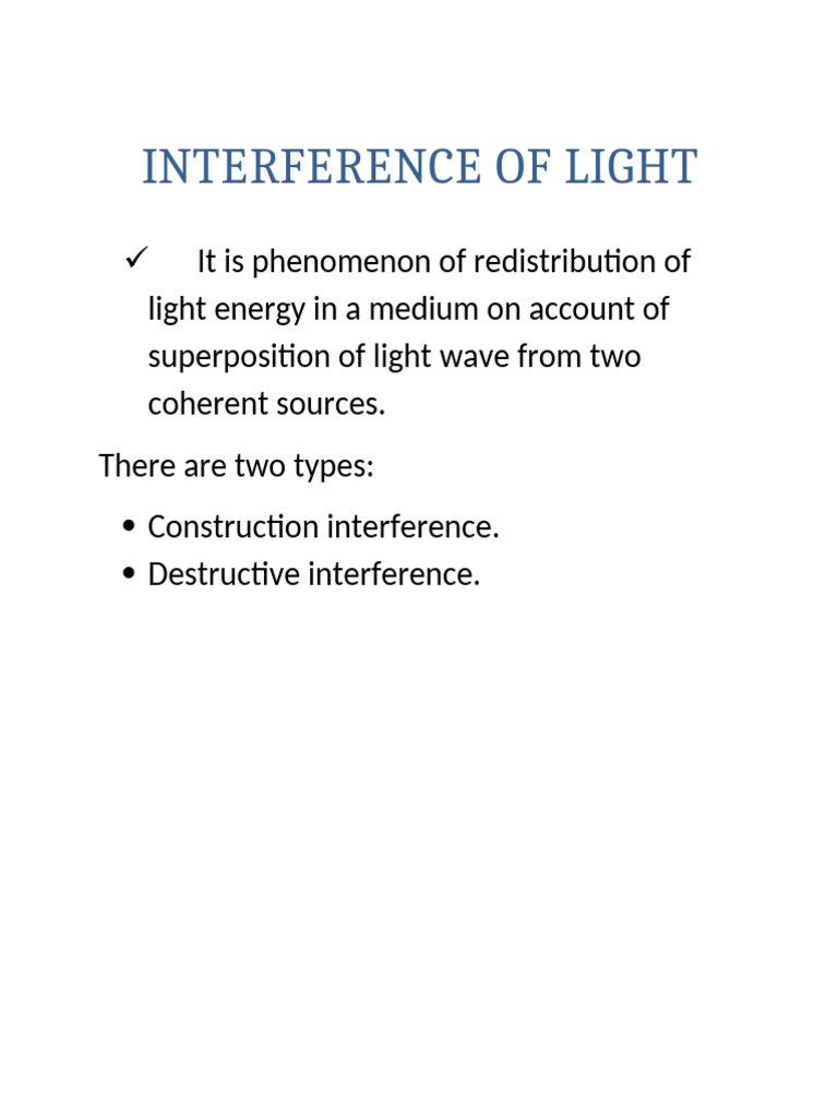 Light Interference and Double Slit Experiment | PDF | Coherence ...