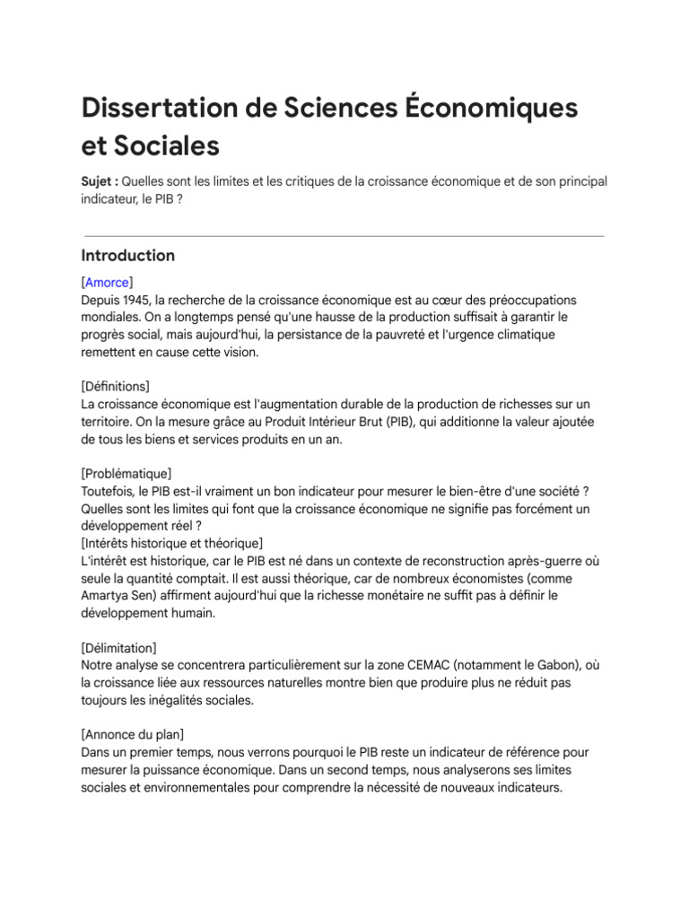 Limites du PIB et critiques de la croissance | PDF