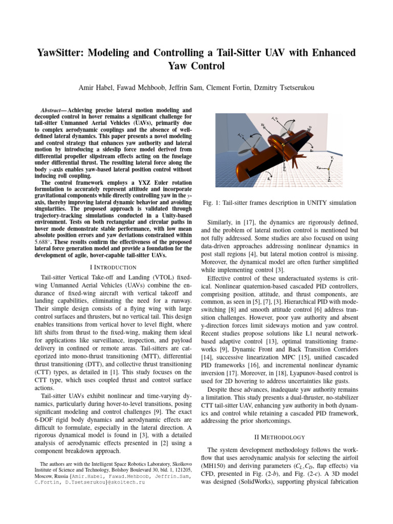 Enhanced Yaw Control for Tail-Sitter UAVs | PDF | Motion (Physics ...