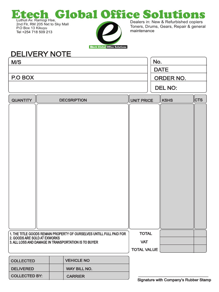 Delivery Note for Copier Supplies | PDF