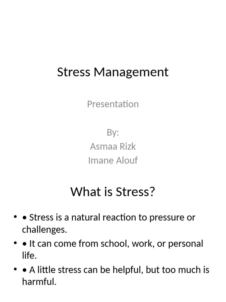 Stress Management Presentation Asmaa Imane | PDF