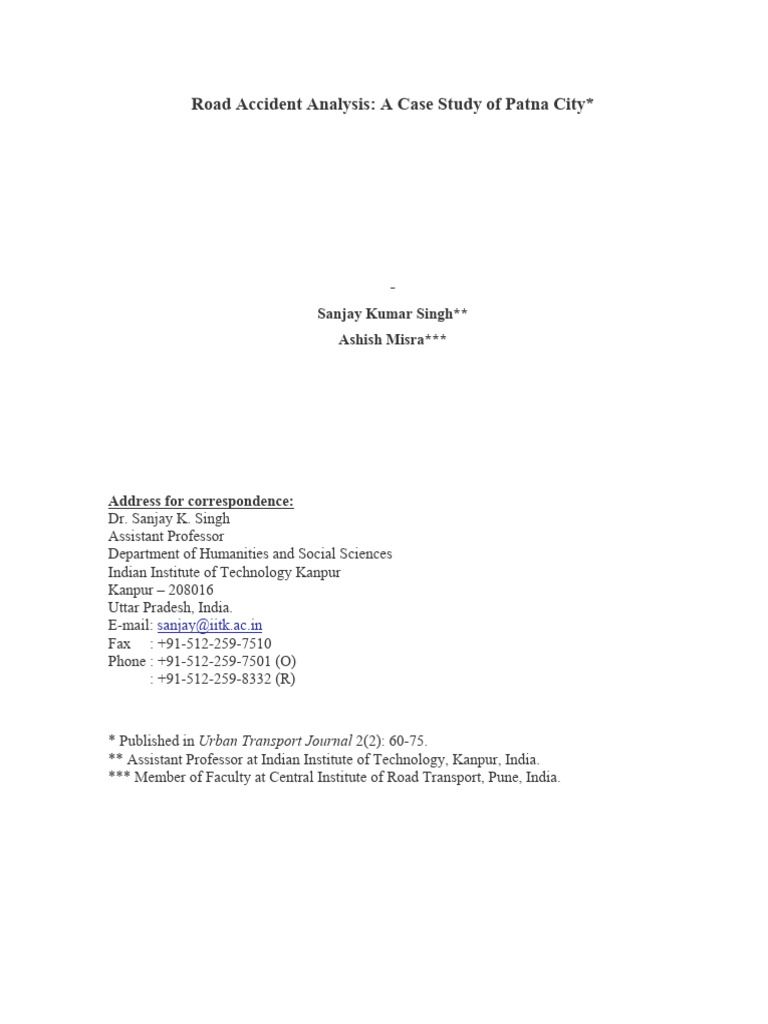 Road Accident Analysis - A Case Study of Patna City | PDF