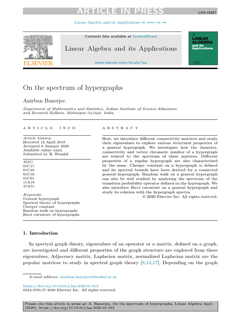 Spectral Properties of Hypergraphs | PDF | Eigenvalues And Eigenvectors ...