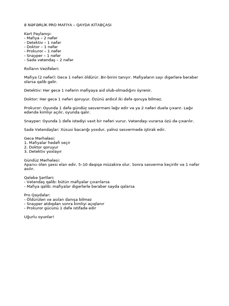8 Neferlik Pro Mafiya Qayda Kitabcasi FIX | PDF