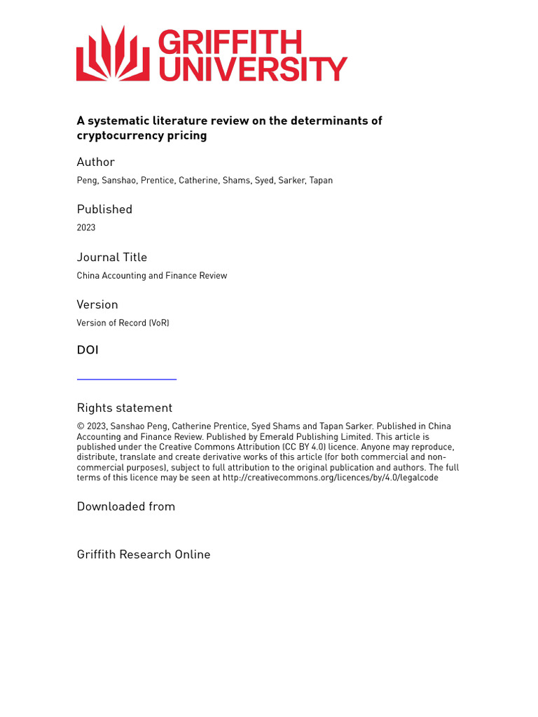 A Systematic Literature Review On The Determinants of Cryptocurrency ...