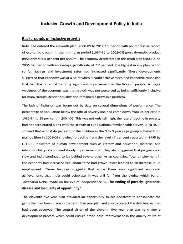 India's Inclusive Growth Policy Overview | PDF | Economic Growth | Poverty