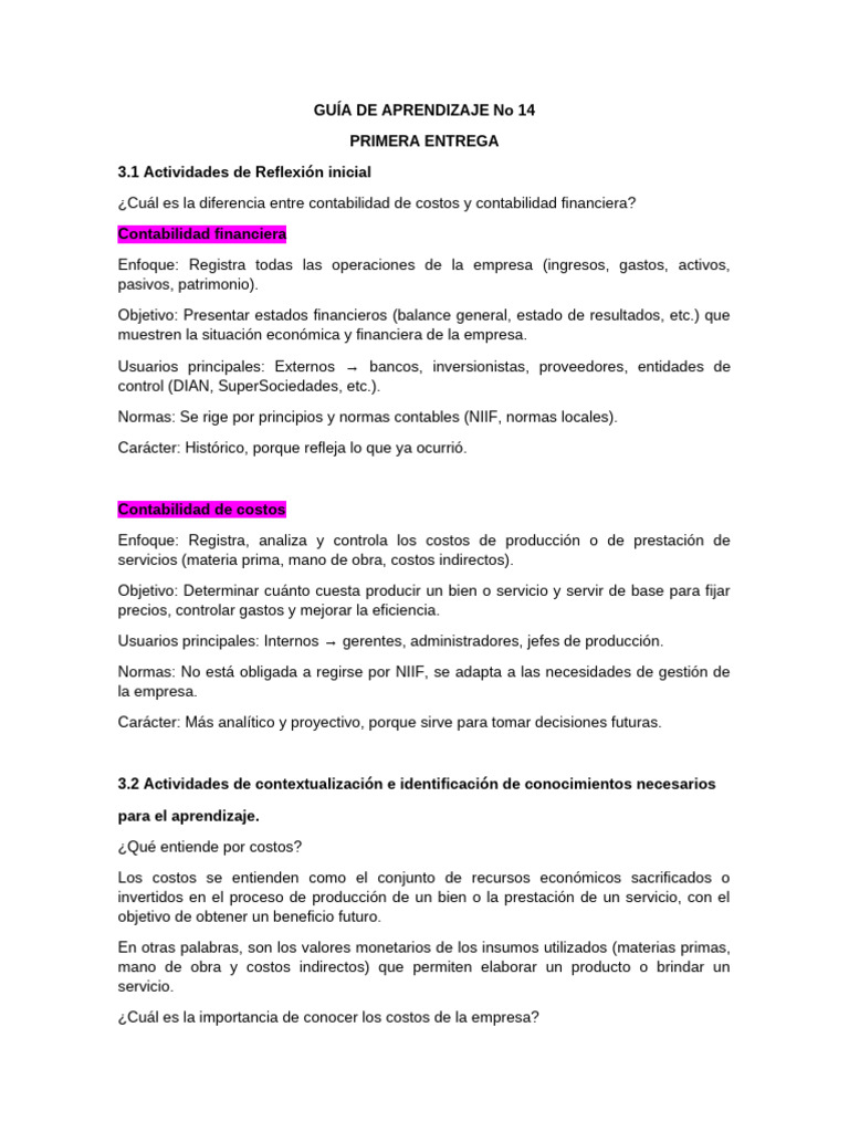 Diferencias entre contabilidad de costos y financiera | PDF ...