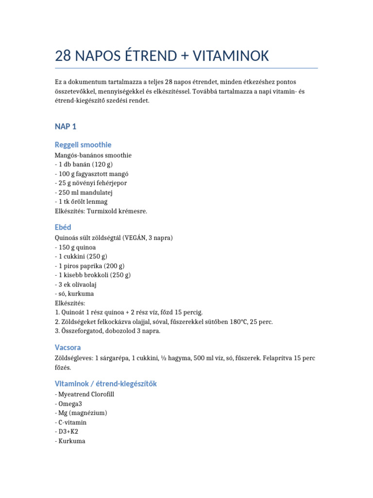 28 Napos Etrend Vitaminok | PDF