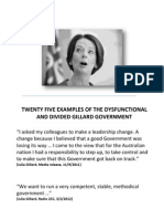 Twenty Five Examples of The Dysfunctional and Divided Gillard Government.