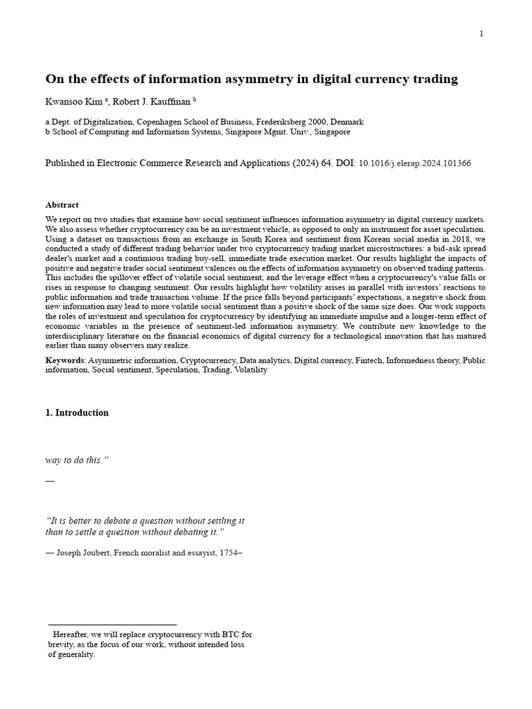 On the effects of information asymmetry in digital currency tradi | PDF ...