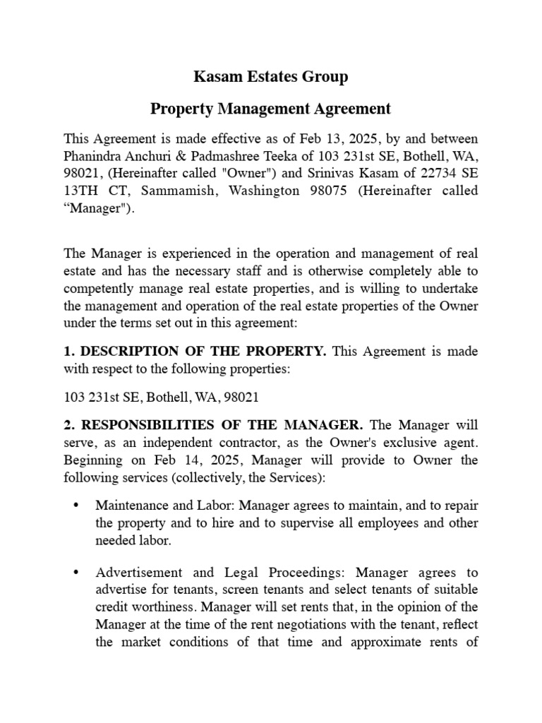Property Management Agreement Overview | PDF | Arbitration | Justice
