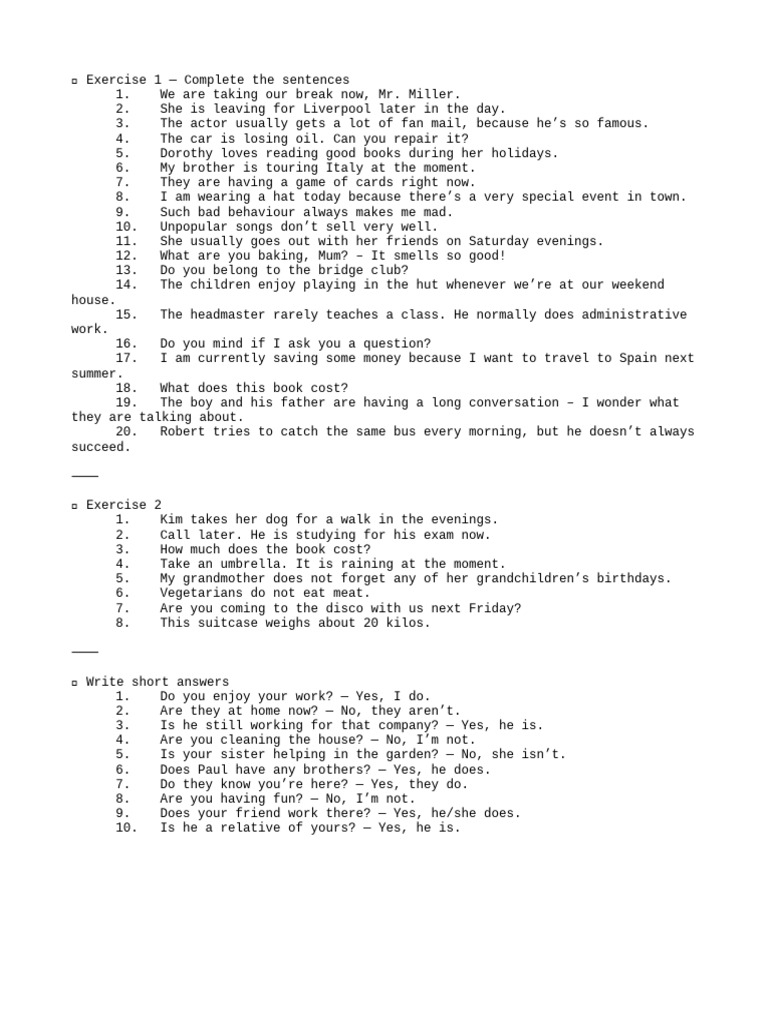 Sentence Completion Exercises for ESL | PDF