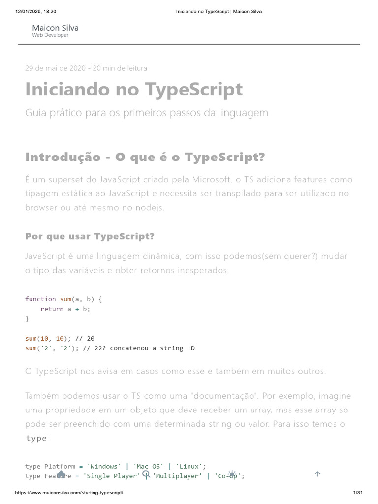 Guia Prático de Introdução ao TypeScript | PDF | Script Java | Classe ...