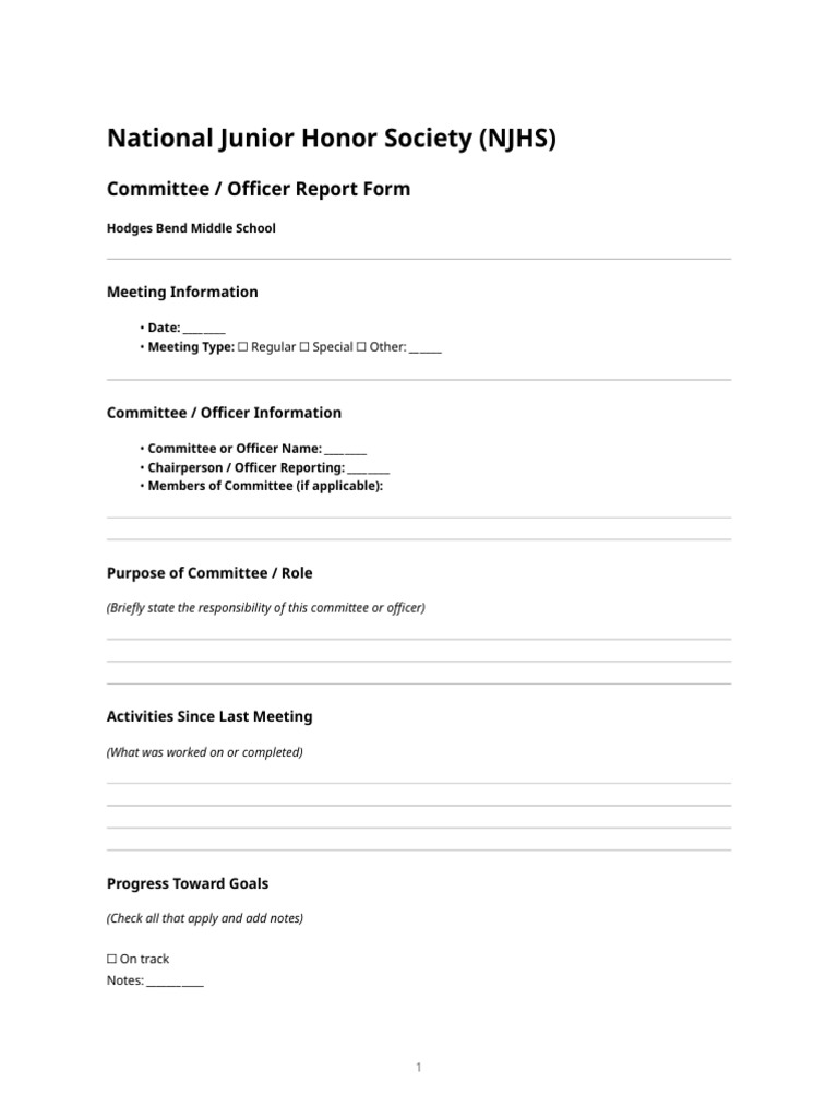 NJHS Committee Officer Report Form | PDF