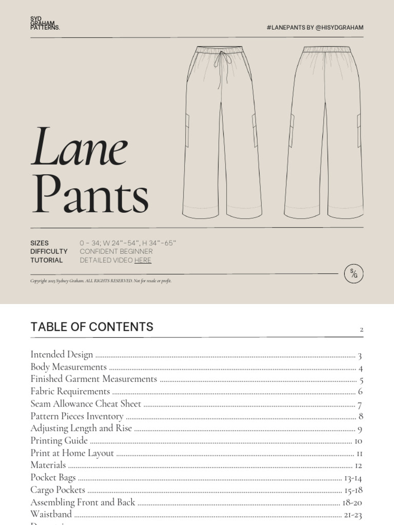 Customizable Lane Pants Sewing Pattern | PDF | Seam (Sewing) | Trousers