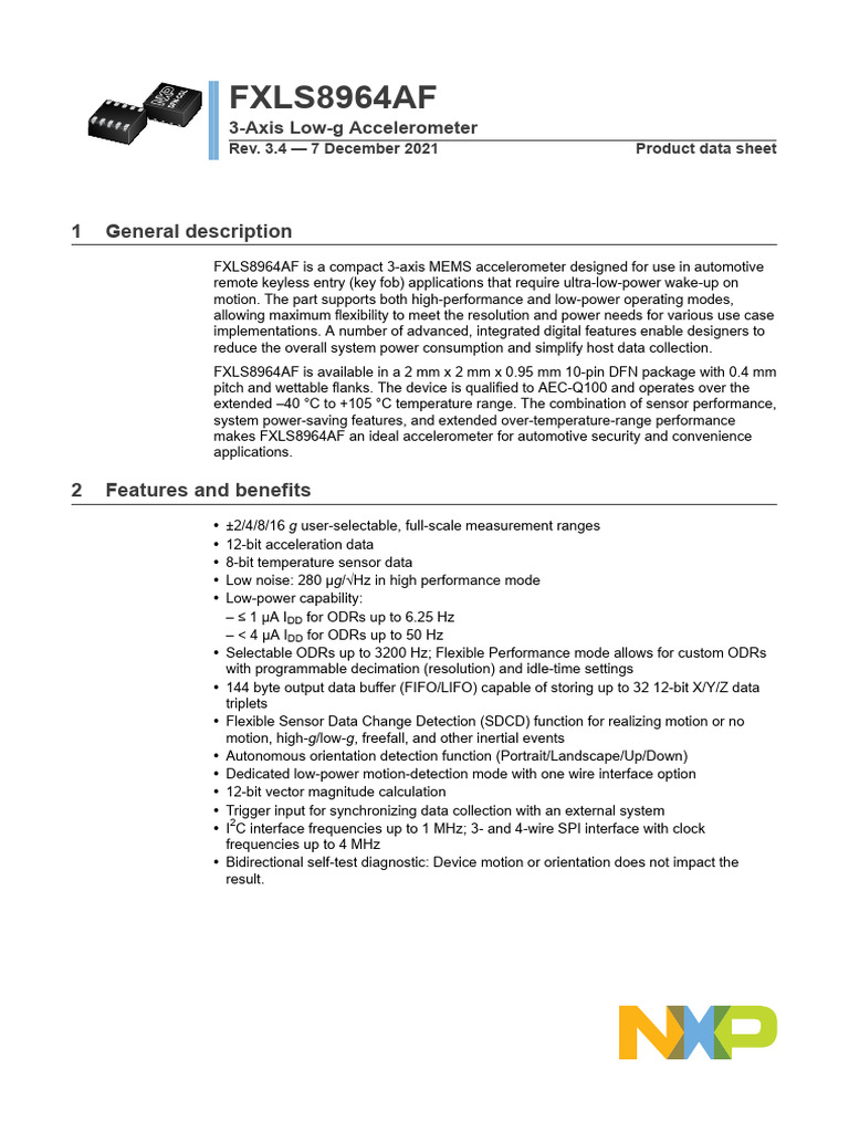 FXLS8964AF 3-Axis MEMS Accelerometer | PDF | Accelerometer | Measuring ...