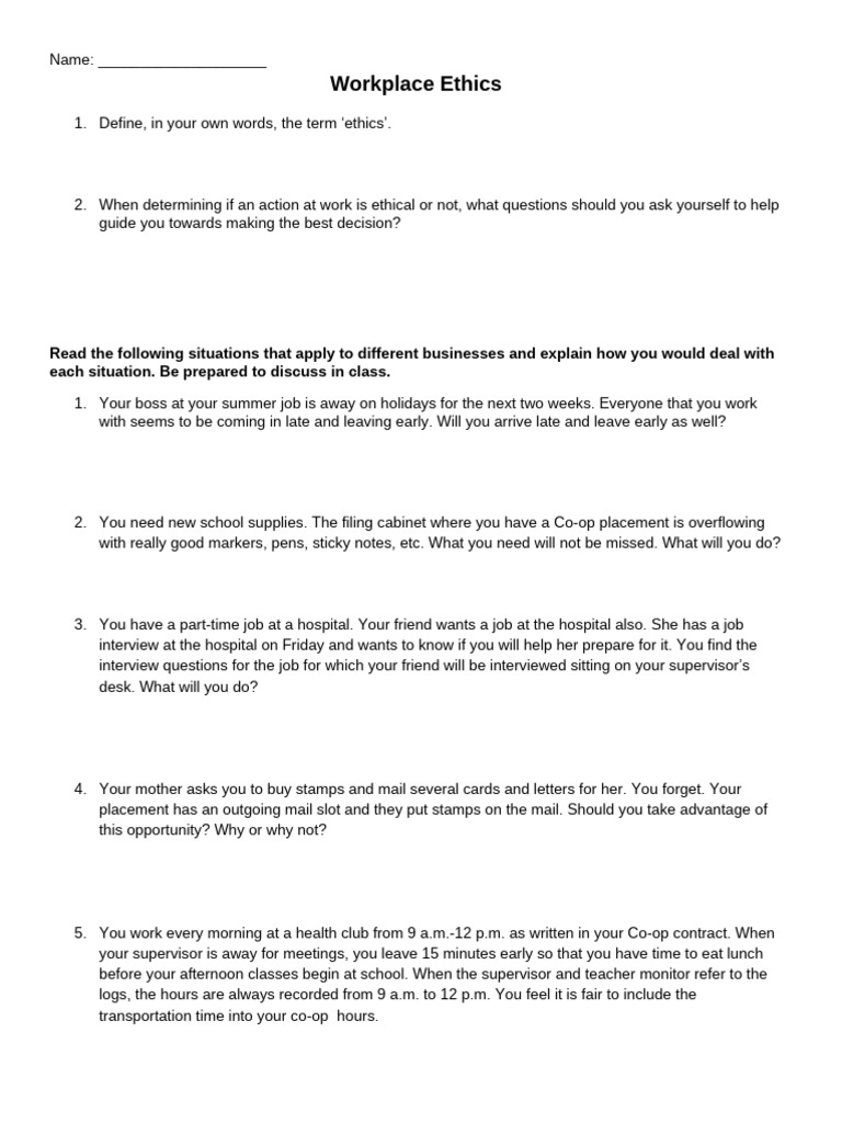 Workplace Ethics Scenarios and Guidance | PDF