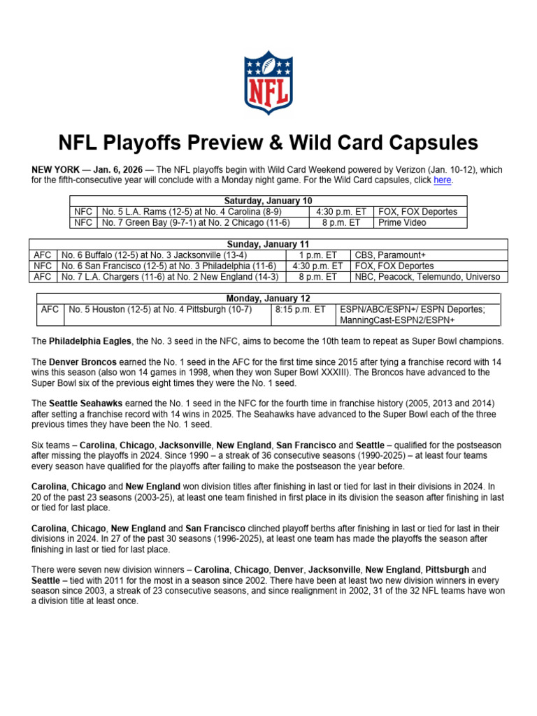 2025 Playoffs and Wild Card NFL Preview - NFL | PDF | Super Bowl ...