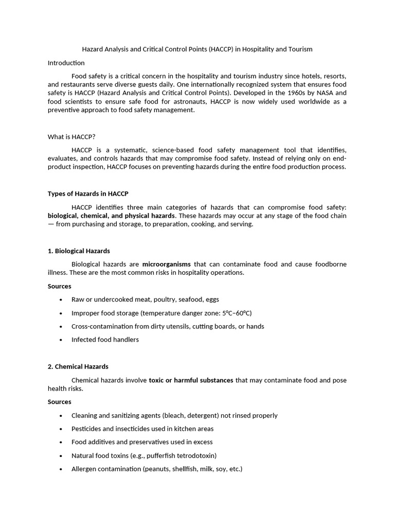 HACCP Food Safety in Hospitality | PDF | Food Safety | Hazards