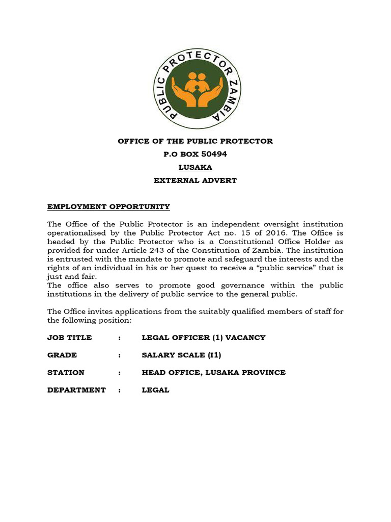 Legal Officer Vacancy at Public Protector | PDF