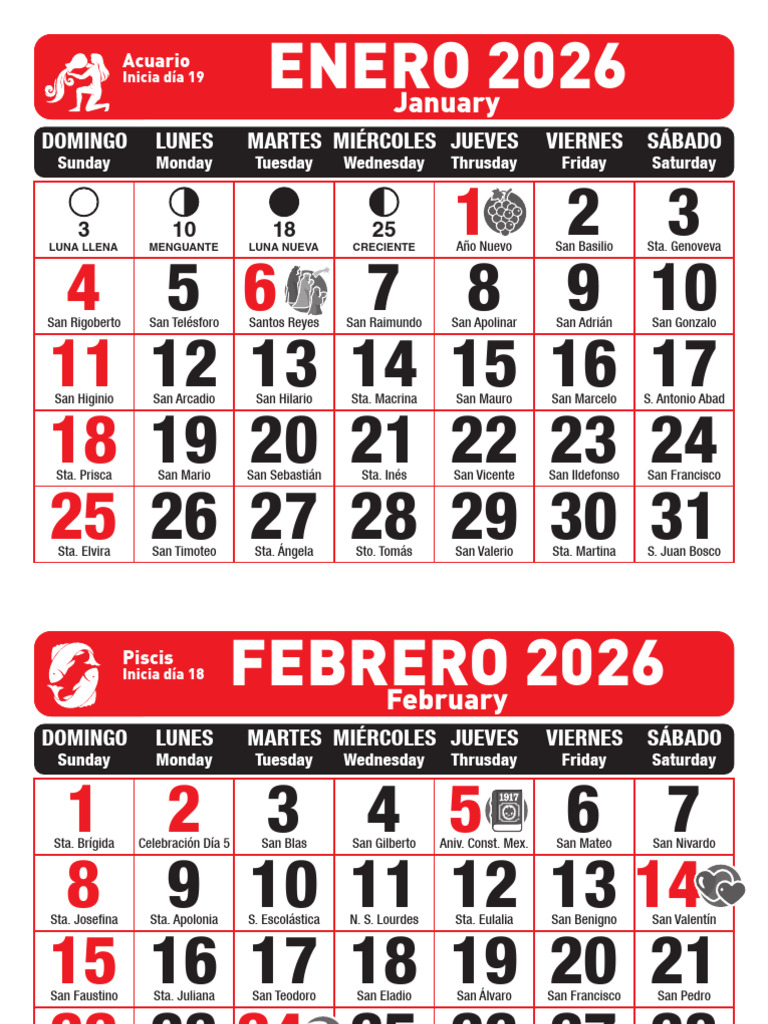 Calendario de Santos 2026 | PDF | Santos cristianos