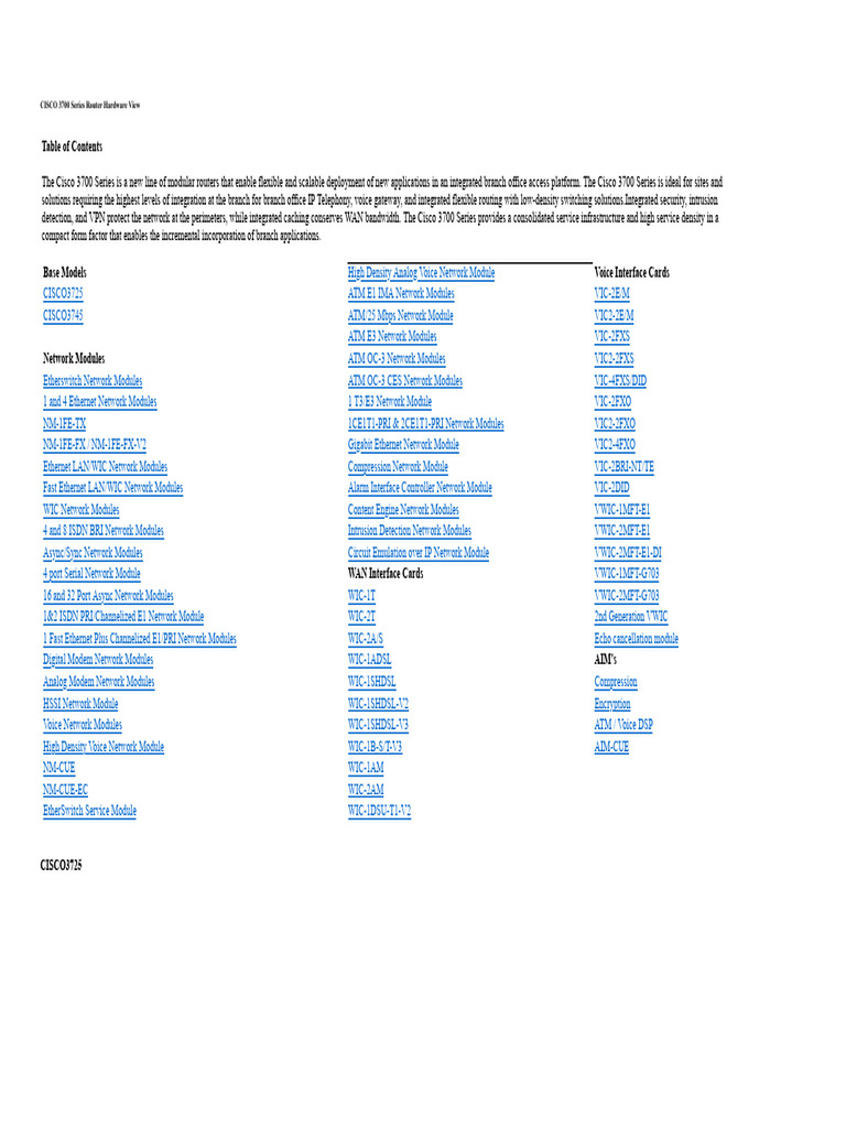 Cisco 3700 Series Router Overview | PDF | Computer Network | Modem