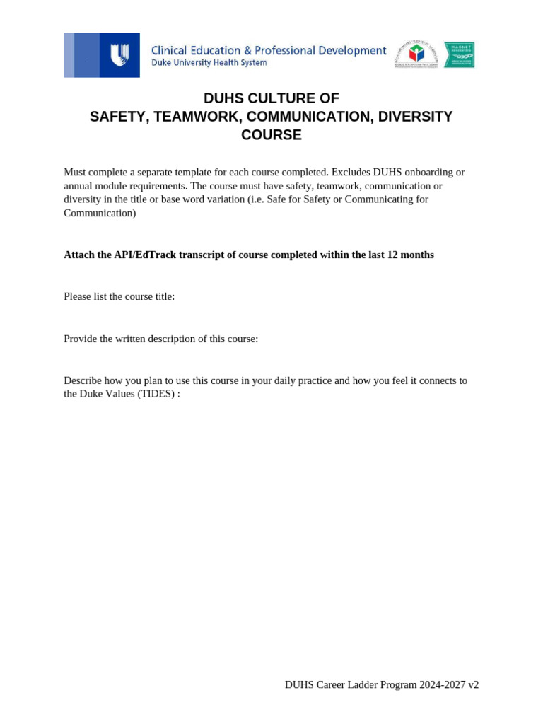 DUHS Safety and Teamwork Course Guide | PDF