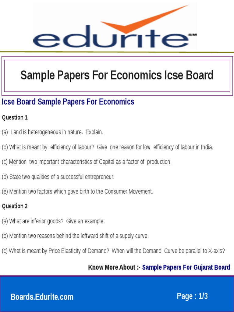 ICSE Economics Sample Papers Guide | PDF | Demand | Price Elasticity Of ...