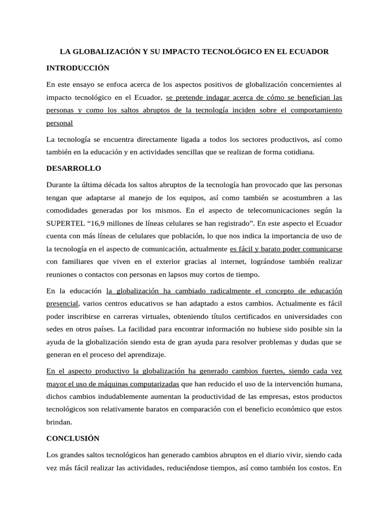 Impacto de la Globalización Tecnológica en Ecuador | PDF ...