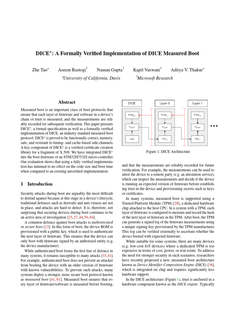 DICE⋆: Verified Measured Boot Protocol | PDF | Booting | Pointer ...