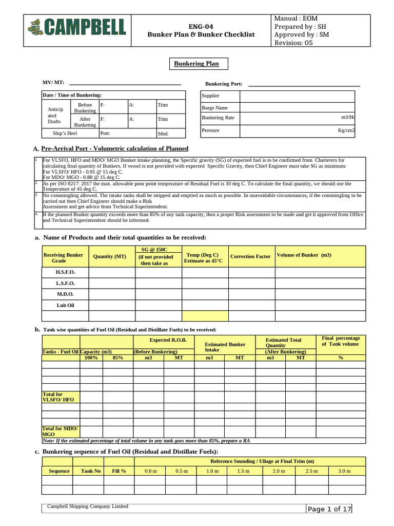 Bunkering Plan and Checklist Guide | PDF | Fuel Oil