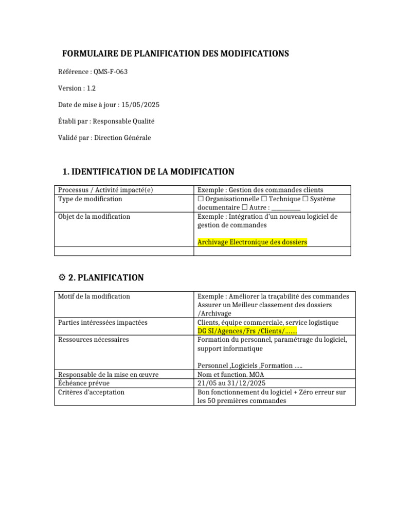 Planification des Modifications QMS-F-063 | PDF | Logiciel | Test de ...