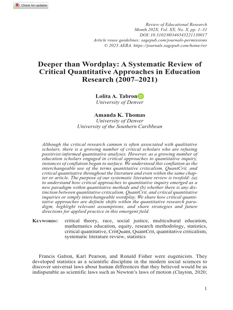 Critical Quantitative Approaches in Education | PDF | Quantitative ...
