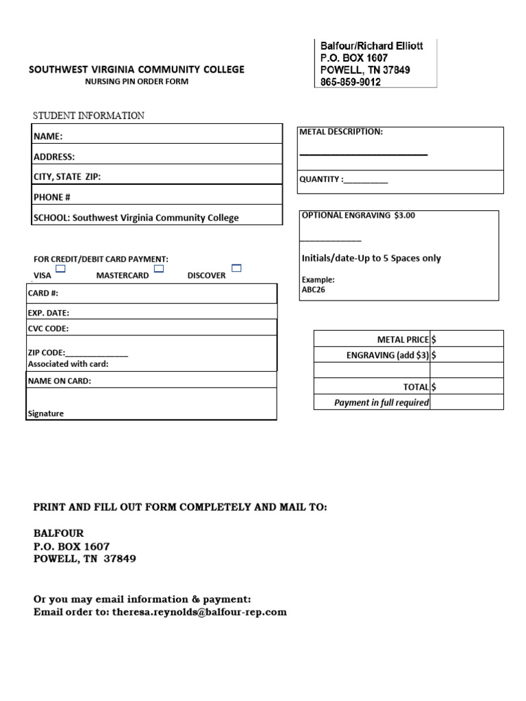SVCC Nursing Pin Order Form | PDF
