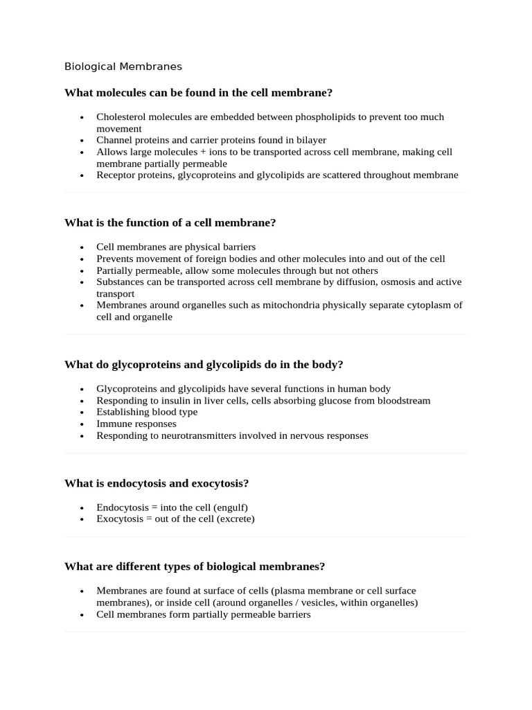 Biological Membranes Notes | PDF | Cell Membrane | Osmosis