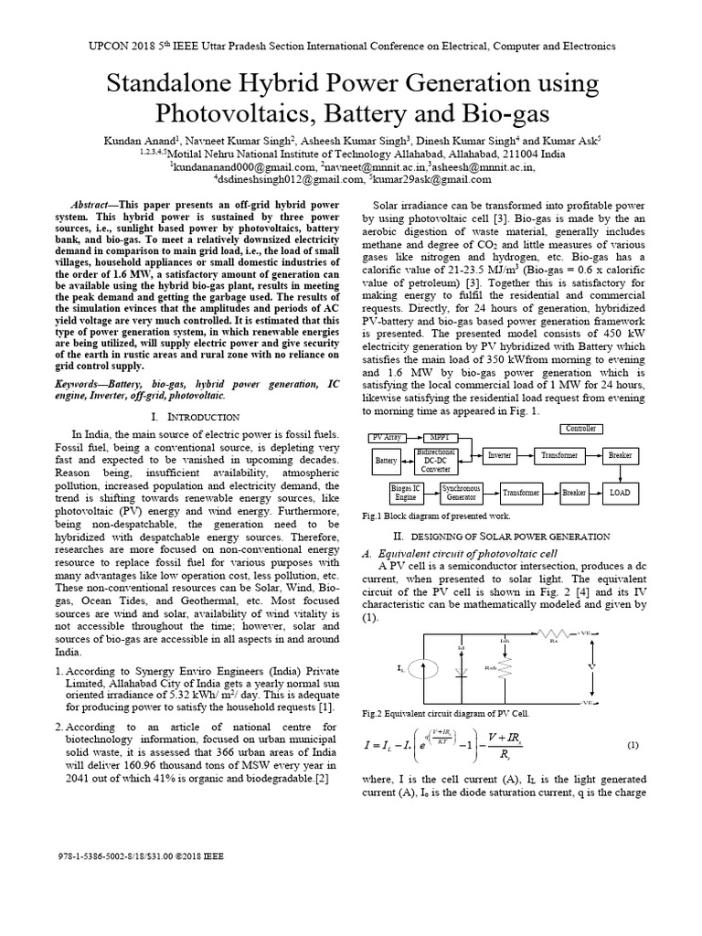 Hybrid Power Generation System Design | PDF | Photovoltaics | Biogas