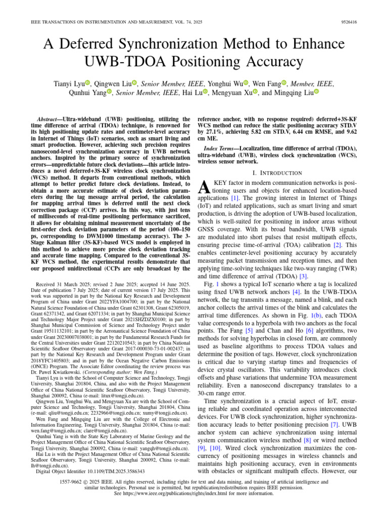 Enhanced UWB-TDOA Positioning Accuracy | PDF | Kalman Filter | Ultra ...