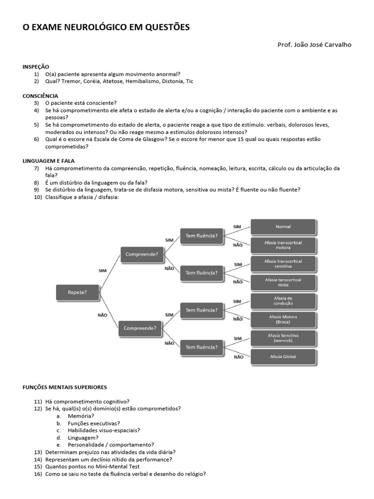 Exame Neurológico: Questões e Avaliações | PDF | Afasia | Sistema visual