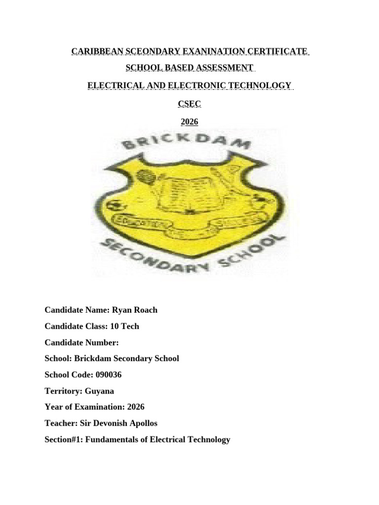 CSEC Electrical Technology SBA 2026 | PDF | Electricity | Electric Power