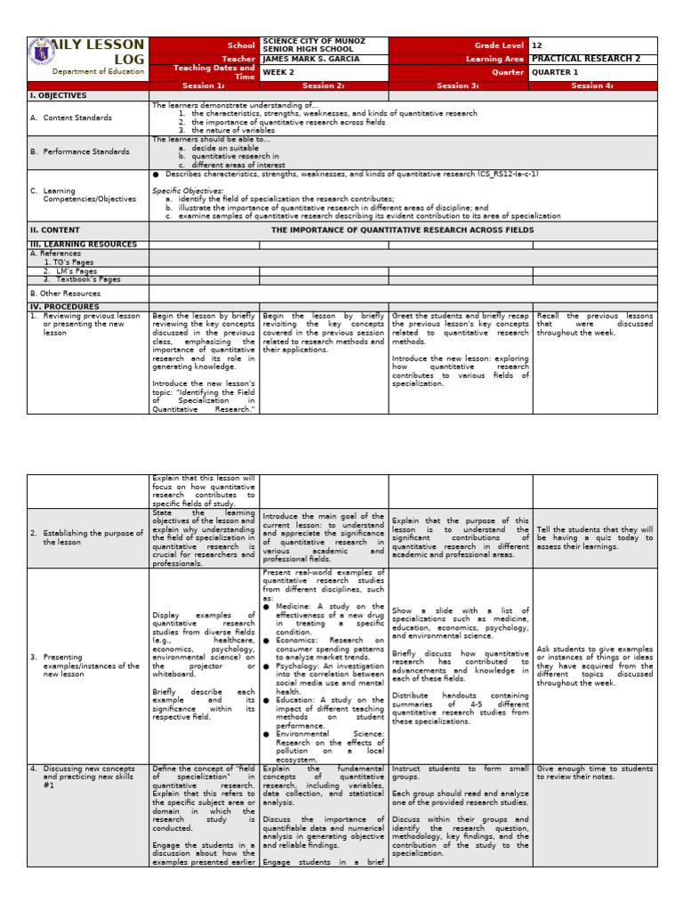 PRACTICAL RESEARCH 2 QUARTER 1 WEEK 2 | PDF | Quantitative Research ...