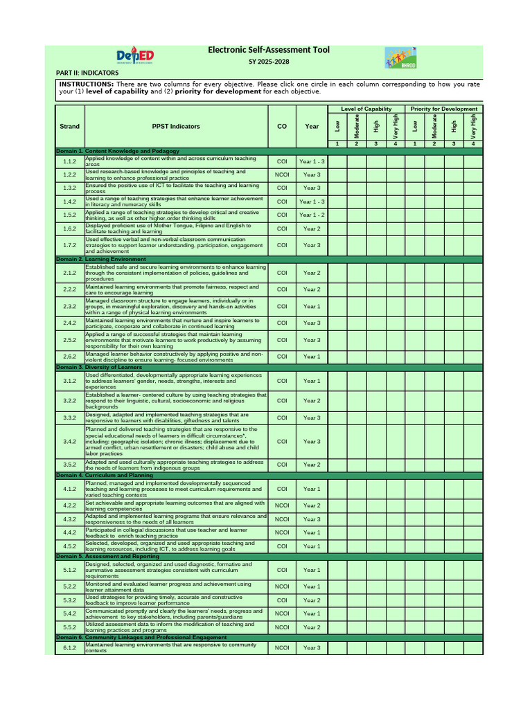 Electronic Self-Assessment Tool for Teachers | PDF | Learning ...