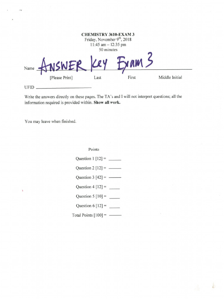 Fall 2018-Exam 3 Answer Key | PDF