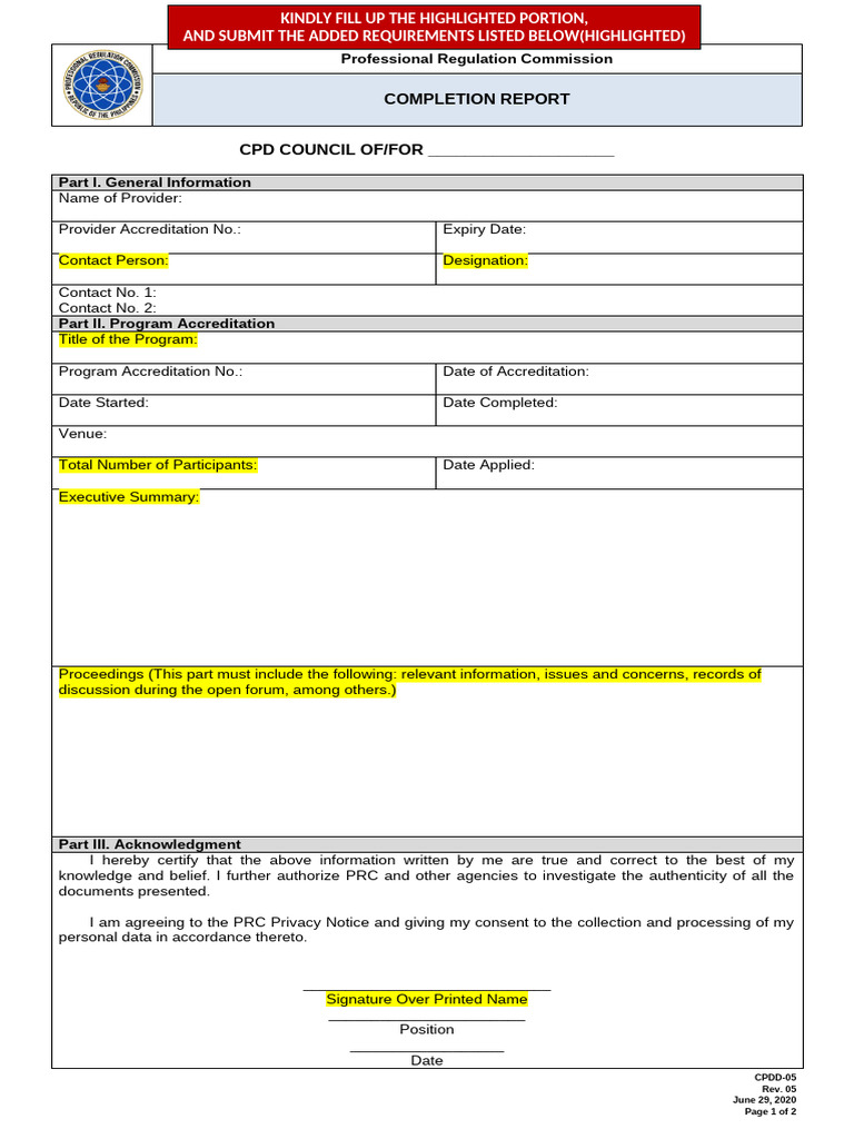 PRC Completion Report Submission Guide | PDF