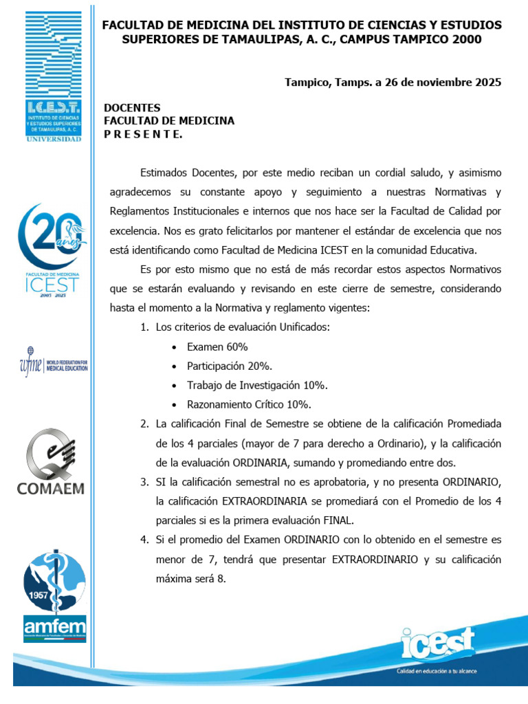 Oficio Docentes Criterios de Exento | PDF