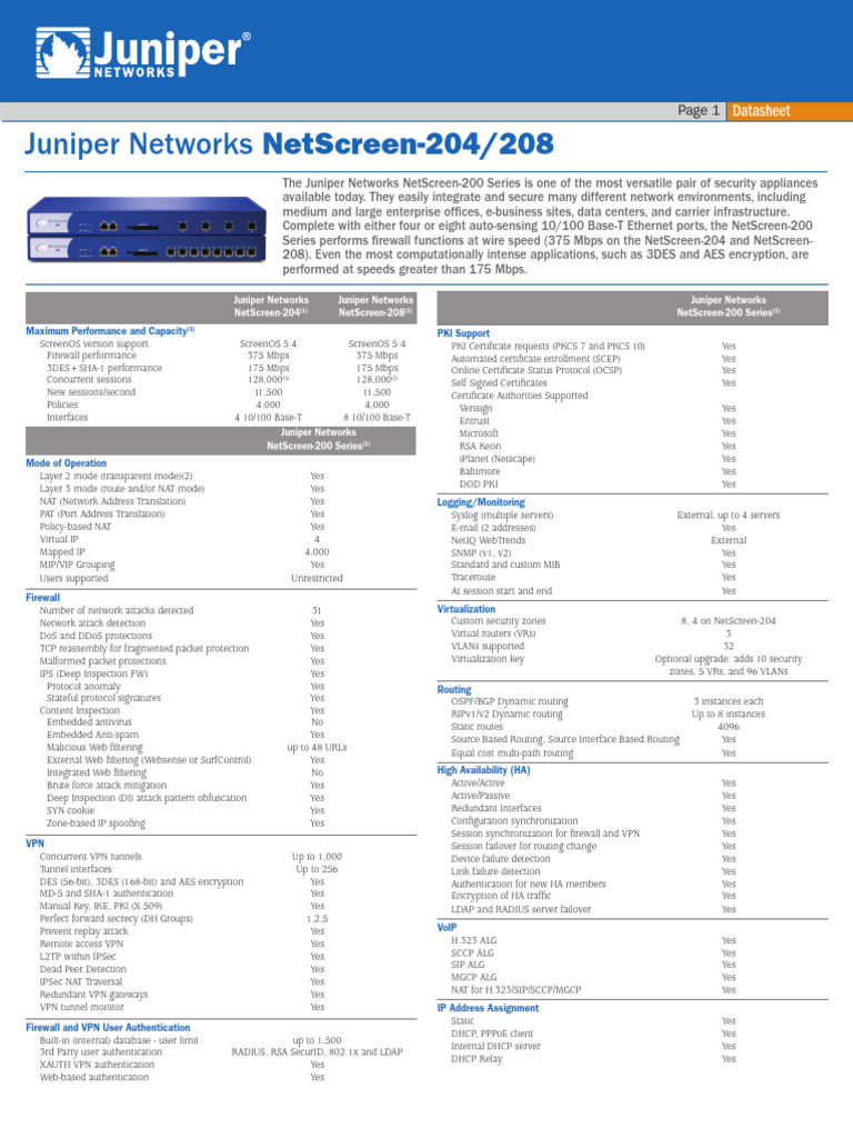 Juniper NetScreen-200 Series Overview | PDF | Denial Of Service Attack ...