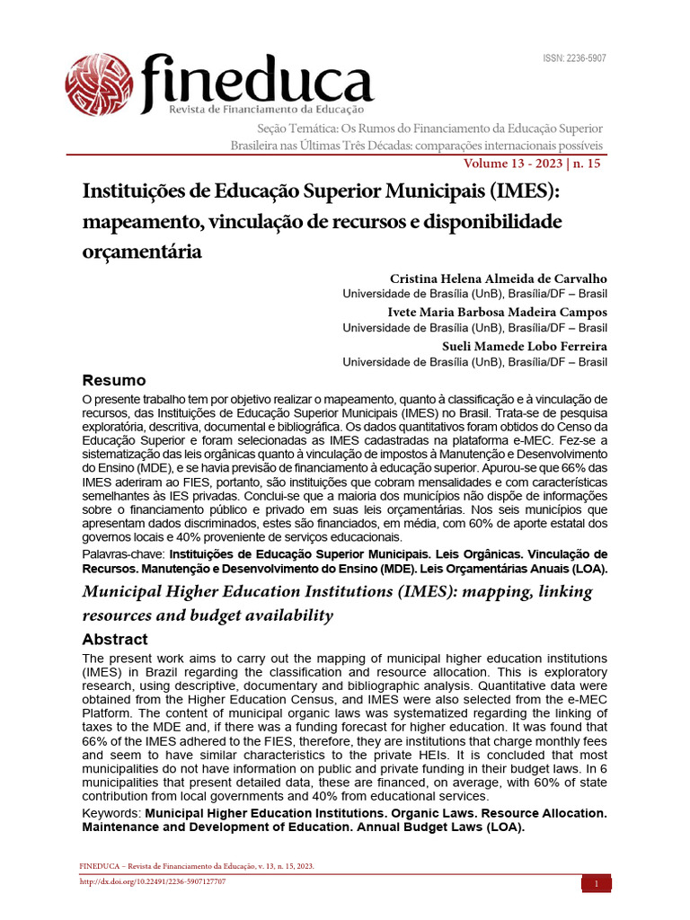 Mapeamento das IMES e Financiamento Educacional | PDF | Brasil | Estado