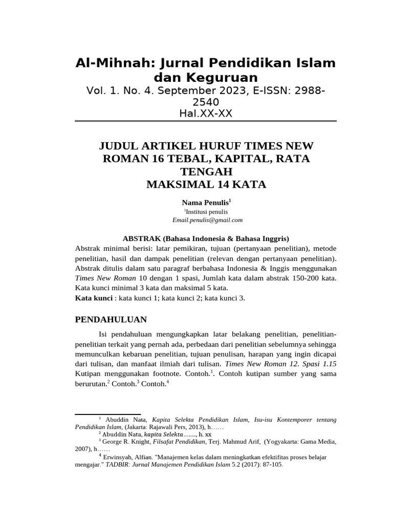 Panduan Penulisan Jurnal Pendidikan Islam | PDF